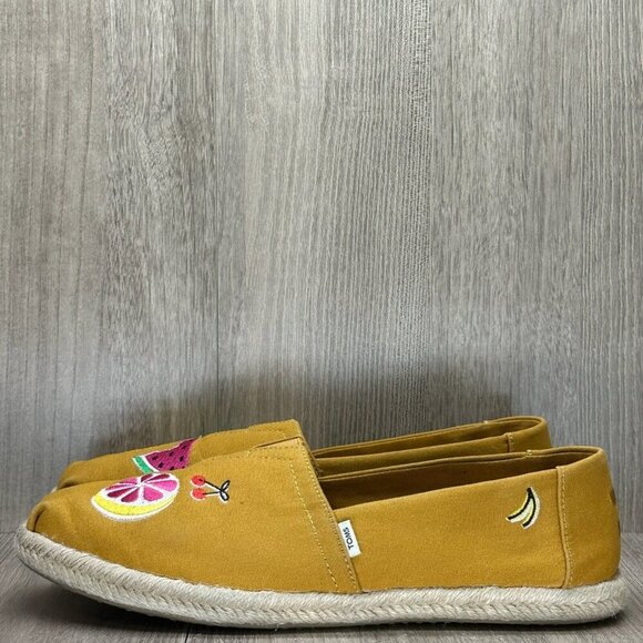 TOMS Shoes Womens 10 Spice Gold Embroidery Fruit Salad Classic Espadrille Yellow - Picture 3 of 12